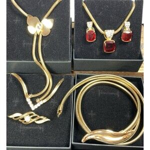 Vintage Gold Tone Snake Chain Jewelry Lot Statement Belt Bolo Rhinestone 80s